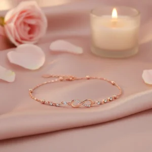 Rose Gold Plated Adjustable Chain Infinity Payal Anklet with White Shiny Crystals for Women & Girls