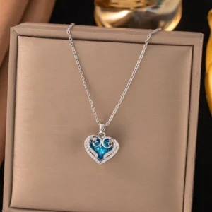Gold Plated Anti Tarnish Stainless Steel Heart Themed Blue Pendant