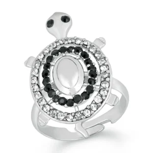 Rhodium Plated Tortoise Designer Finger Ring With Crystal