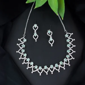 Stylish Silver Plated Cubic Zirconia American Diamond Special Necklace With Earrings Set for Women